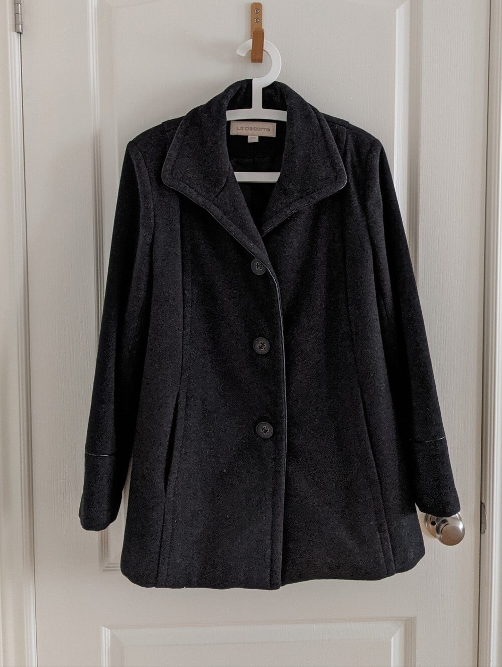 Y2K Liz Claiborne Women's Dark Gray Wool Pea Coat (Size M)